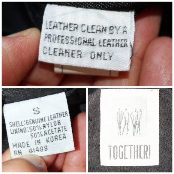 Vintage 80's Together Leather Bomber Black Jacket Small Motorcycle Pocket button - Picture 12 of 13